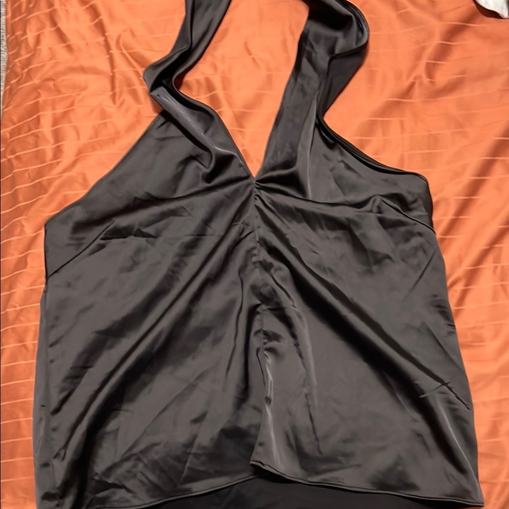 Nasty Gal Silk Black Halter Top